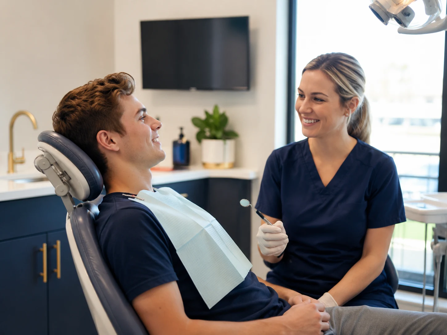 Young man receiving a missionary dental exam in a modern Rexburg dental office