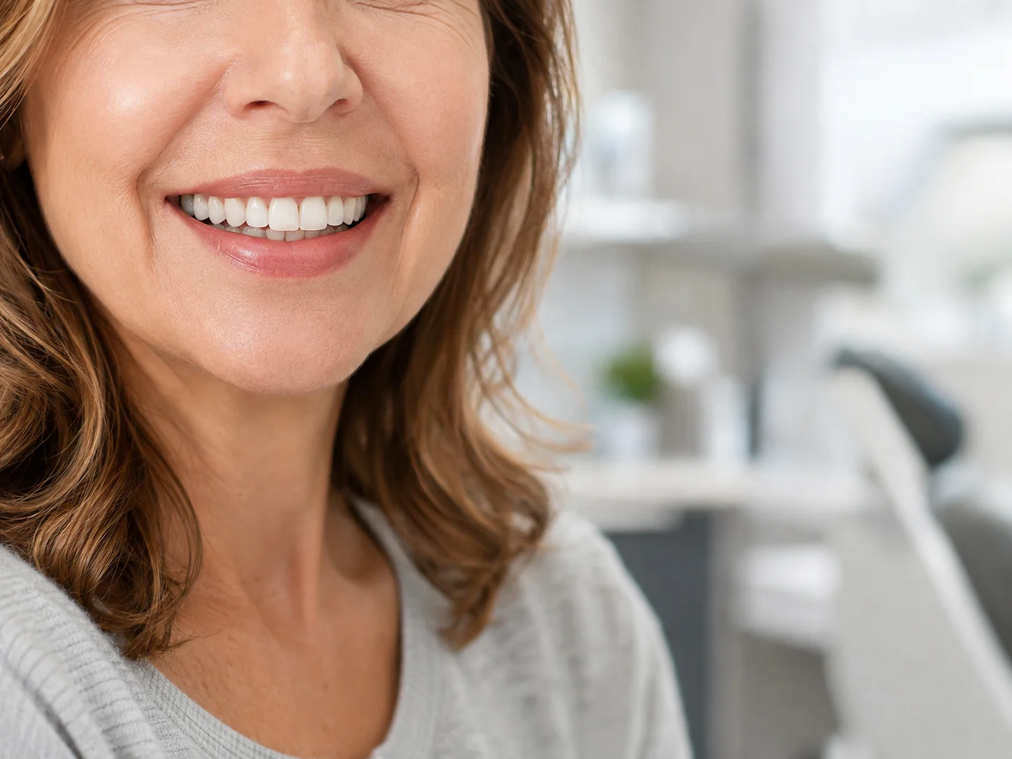 Close-up of a healthy smile in a dental office for mini implant treatment