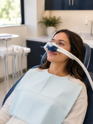 Patient receiving nitrous oxide sedation in a modern Rexburg dental office